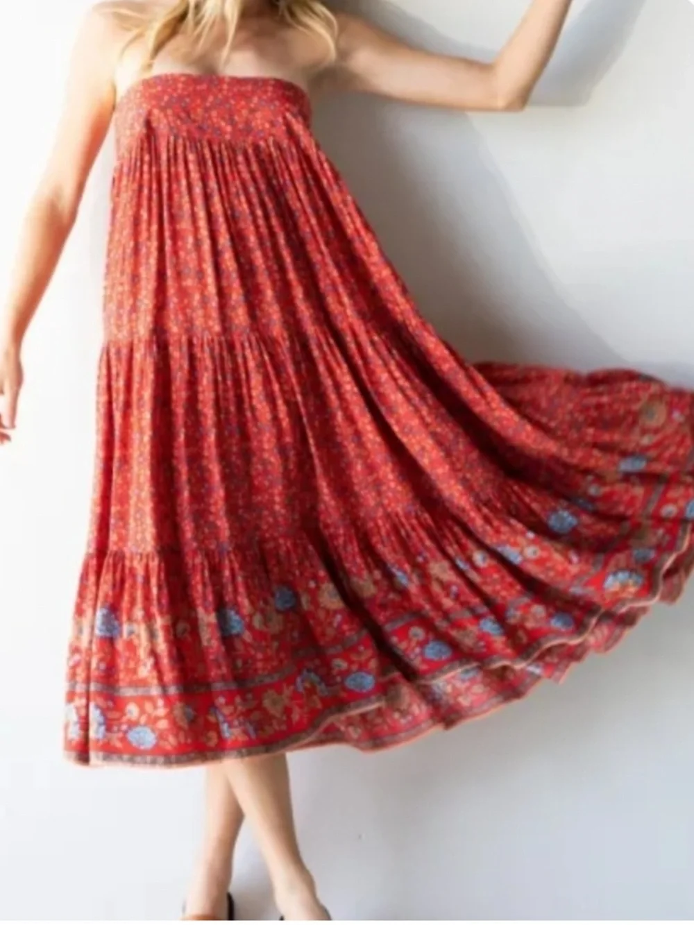 NWT Natural Life Hanna Maxi Skirt Dress Red Floral Boho Western Festival Gypsy M - Picture 6 of 16